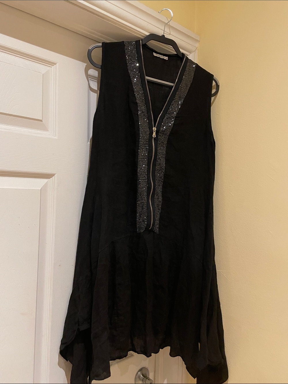 Alessia Pacini Italy Zip Sequin Linen Blend Dress Lagenlook Art to Wear M